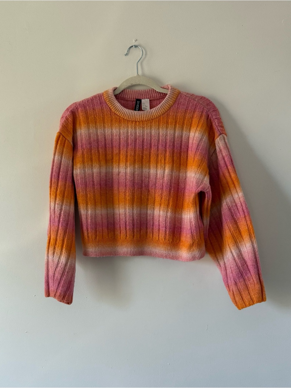Y2K Inspired Pink Orange Ombre Ribbed Cropped Sweater | Barbiecore | Size S